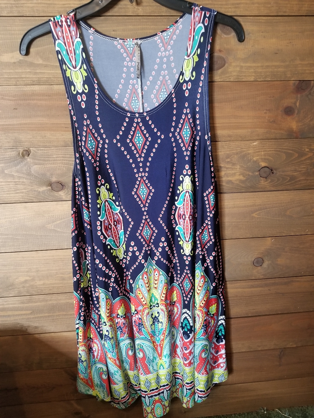 Moa Sleeveless Tank Dress Navy Multicolored Midi Sz Sm/M